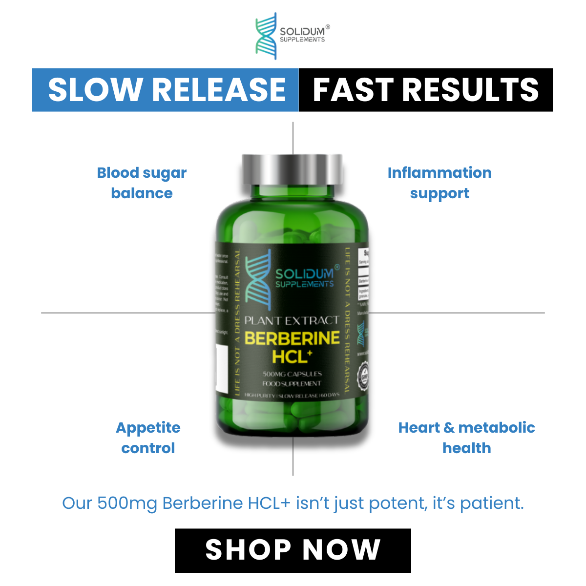 Premium Berberine HCL+ 500mg 60 Capsules