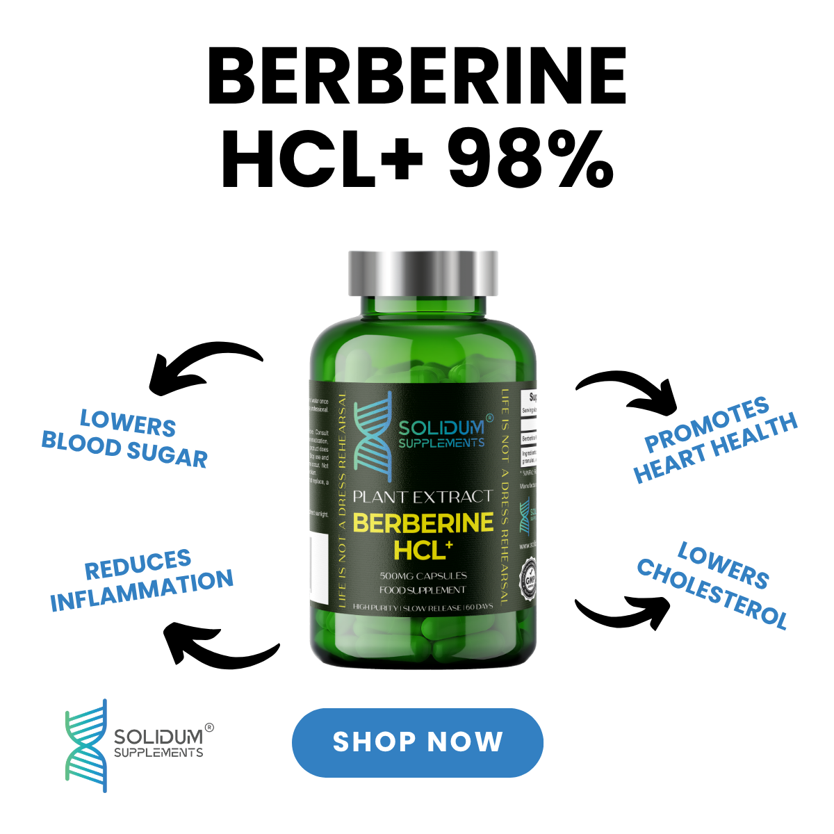 Premium Berberine HCL+ 500mg 60 Capsules